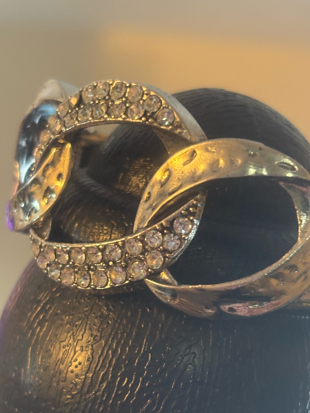 Crystal-Accented Silver Link Ring - Women's Jewelry